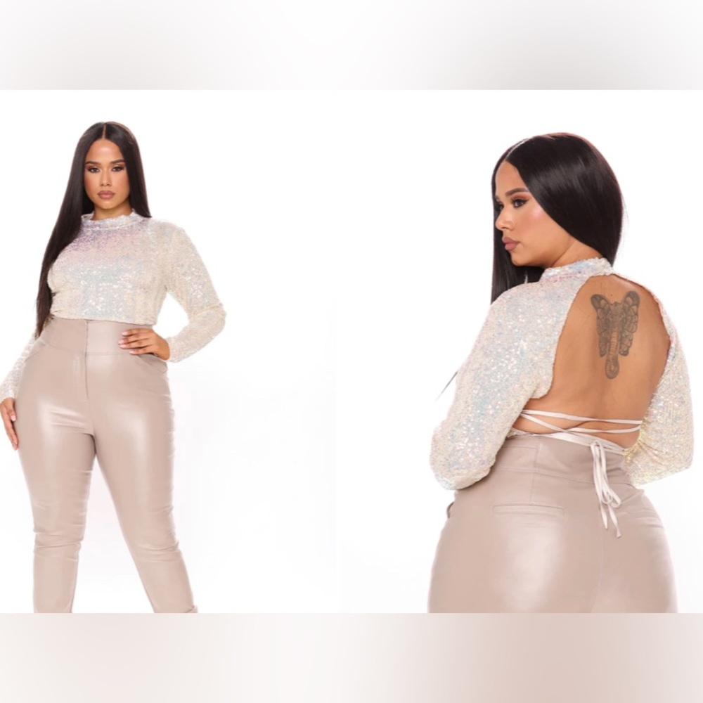 FashionNOVA Glitz So Easy Crop Top -Champagne